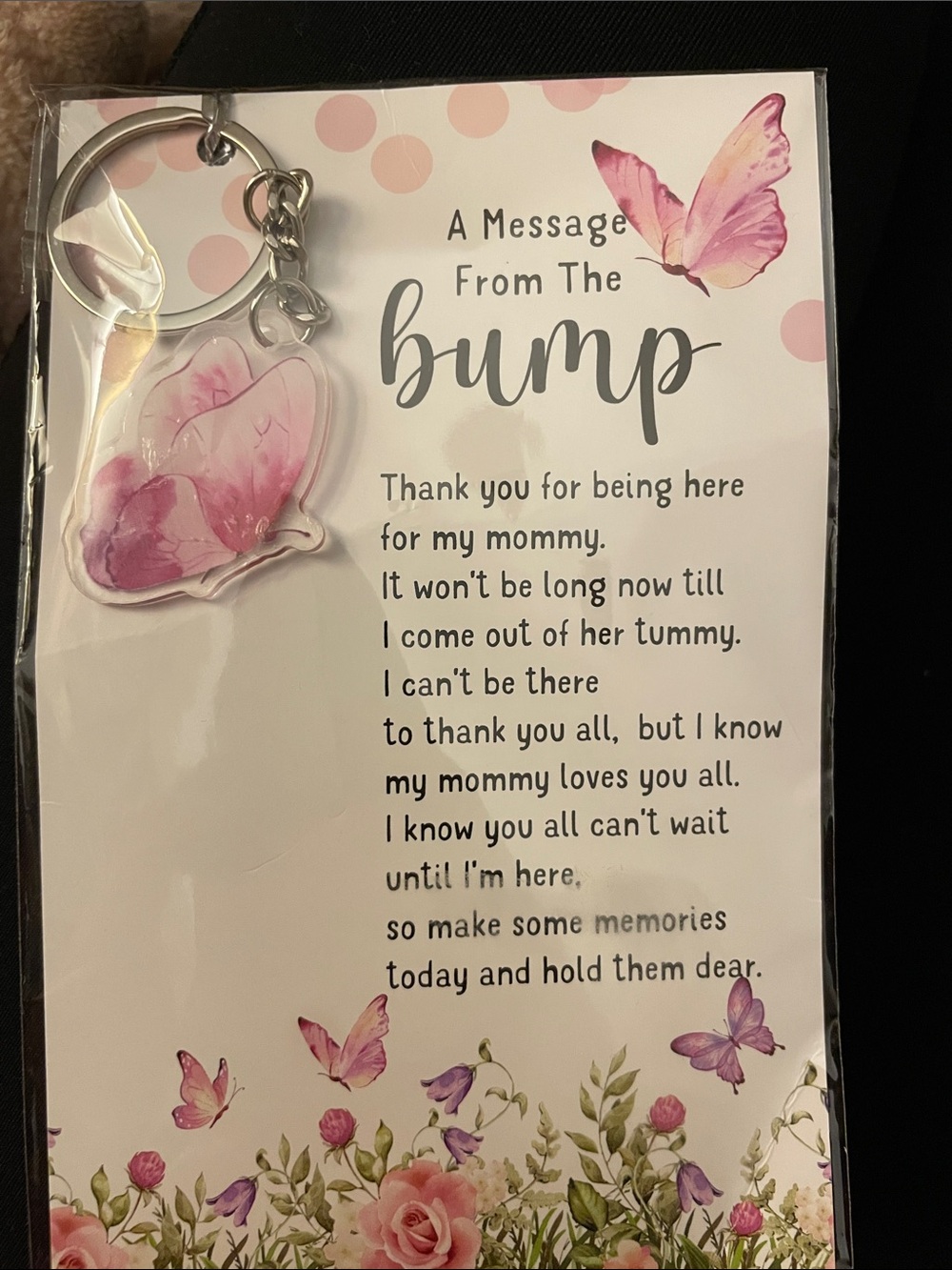 Pink Butterfly 'A Message From The Bump' Keychain Card